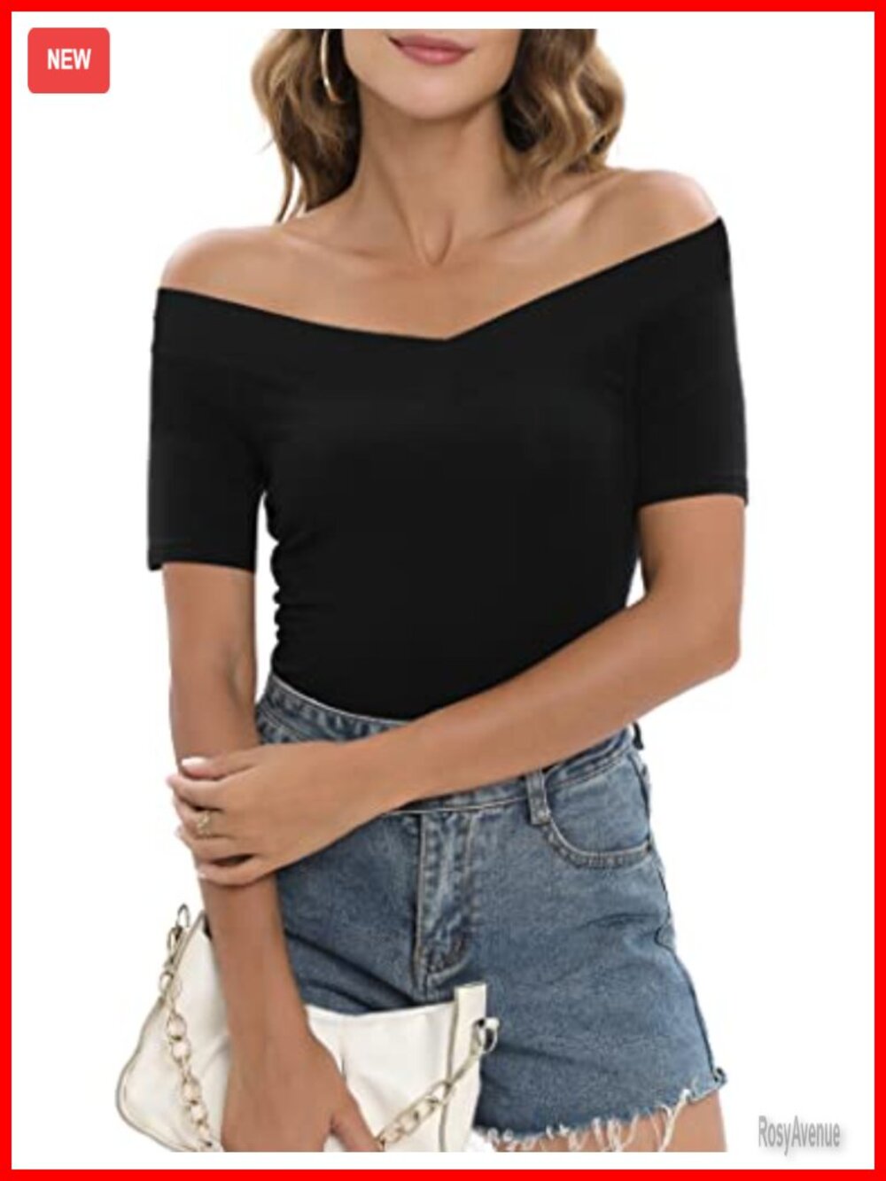 Womens Off The Shoulder V Neck Slim Fit Blouse Soft Stretchy Rayon Spandex